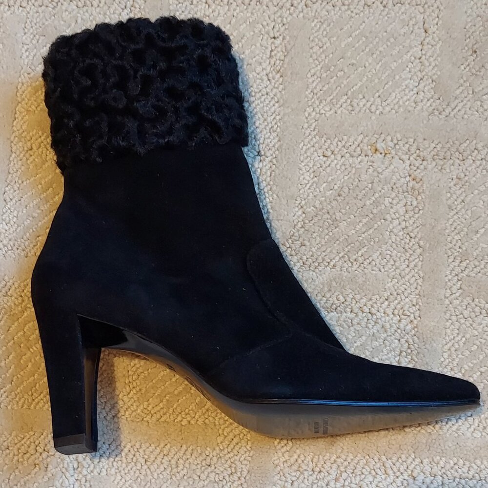 * NWOT * Charles Jourdan Paris Suede Black Boots 3" Heels  Size 6.5 M